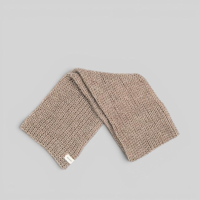 Baabuk brown infinity scarf made from soft baby alpaca wool with a textured knit design