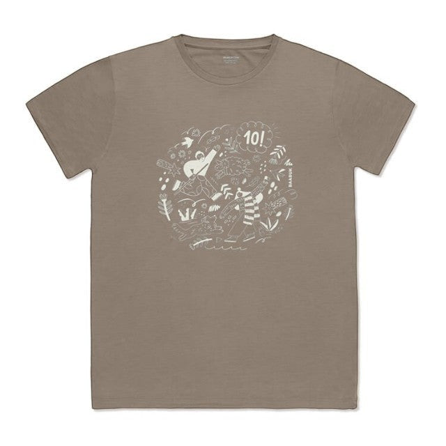 Baabuk khaki 100% merino wool T-shirt featuring a white graphic illustration by Ana Seixas Santos.