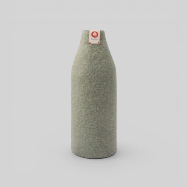 Baabuk khaki wool bottle cover for thermal insulation, handmade with natural New Zealand wool.