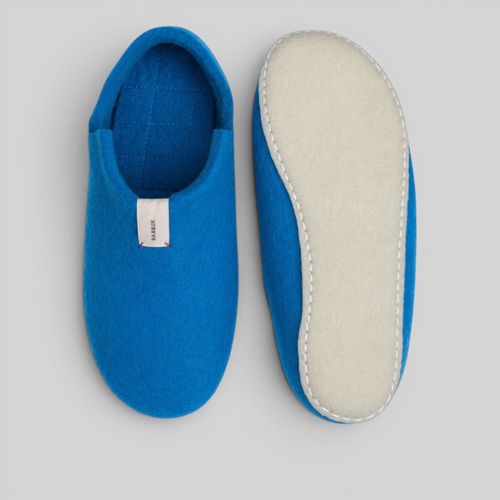 Baabuk Lisa slippers in Azur Blue made from natural New Zealand wool with a durable crepe rubber sole.