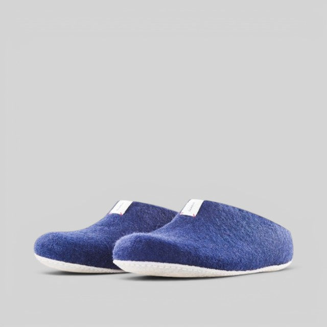 Baabuk Mel navy blue handmade wool slippers with natural crepe rubber soles